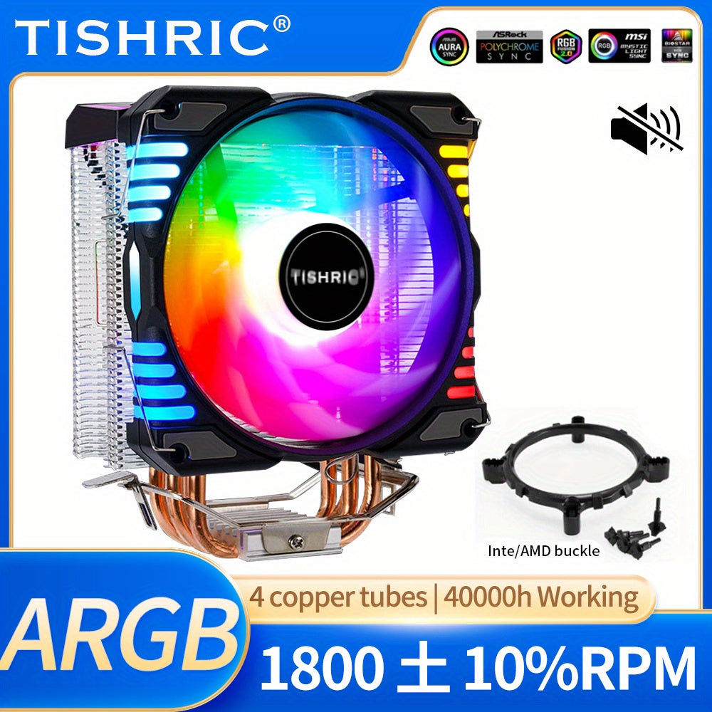 CPU Cooling Fan RGB 4Pin PWM 4 Heat Pipes CPU Processor Cooler Radiator PC 120MM Fan For Intel LGA 1700 1200 1150 1151 1155 2011 X79 X99 AM3 AM4