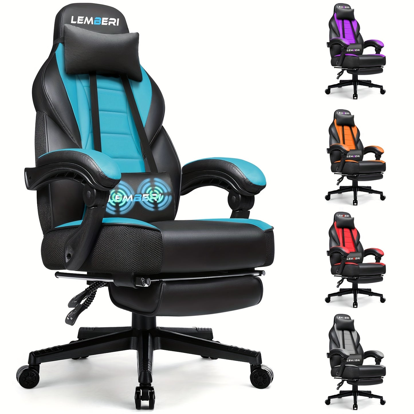 400lb Capacity LEMBERI Big And Tall Gaming Chair - Ergonomic Racing Style Computer Gamer With Headrest, Lumbar Support, And Footrest