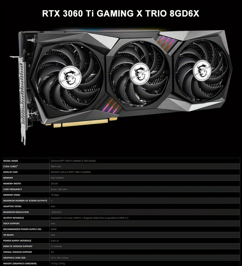 MSI GeForce RTX 3060 VENTUS 2X 12G OC GAMING Graphics Card 192bit 12GB GDDR6 Video Cards 1HD 3DP
