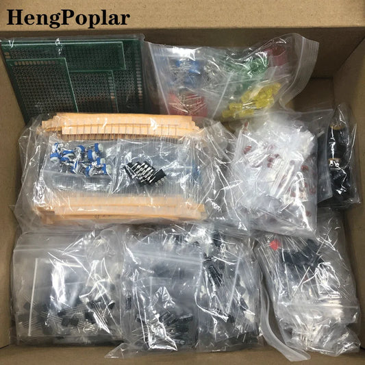1900 pcs Mega Electronic Component Kit including Assortment + Capacitors + Resistors + LED + Transistors + DC Jacks + PCB +opamp