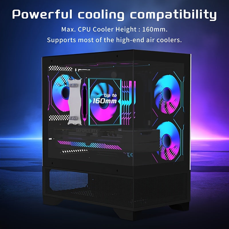 MATX-SLIM ITX Gaming PC Case with 3x120mm ARGB Fans, 270° Full View Tempered Glass Mid Tower, USB 3.0, Air Cooling, Mini-ITX Compatible, Compact Design for Small Spaces, Vibrant Pc Setup | Sleek Midtower | Sleek Construction