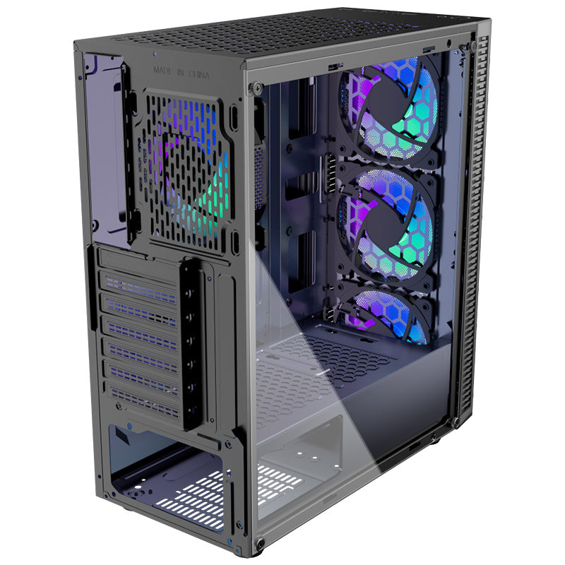 PC Case Pre-Install 4 RGB Fans, ATX Gaming Computer Case with Diamond-Shaped Mesh Front & Tempered Glass Side Panel, USB 3.0 Airflow Mid Tower case