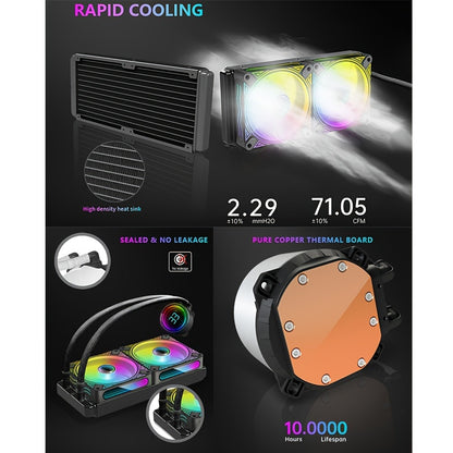 240MM Black ARGB Liquid CPU Water Cooling With 2 X 120mm ARGB PWM Fan, Temperature Display, Computer Water Cooling