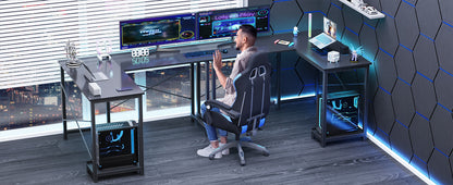 Office Shared Space 50Inch L Shaped Computer Desk - Gaming Table Corner Desk PC Writing Desk Study Desks with Wooden Desktop CPU Stand Side Bag Reversible for Home Office Dorm Small Space