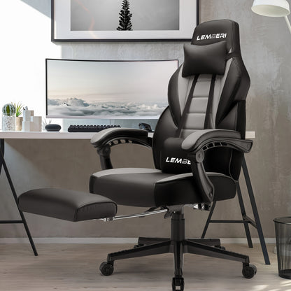400lb Capacity LEMBERI Big And Tall Gaming Chair - Ergonomic Racing Style Computer Gamer With Headrest, Lumbar Support, And Footrest
