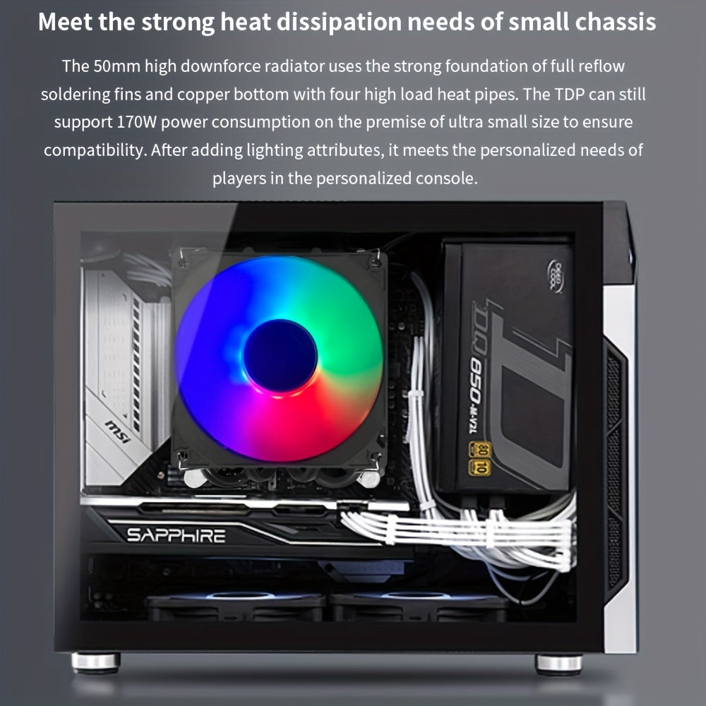 ITX CPU Cooler Fan RGB 4Pin PWM 4 Heat Pipe Tower Air Cooler Intel LGA1700 1150 1155 115X 1200 Processor Cooler Radiator ITX Small Chassis Dedicated CPU Fan 4 Heat Pipe Fan Speed 600-3300RPM ±