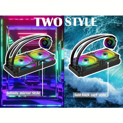 240MM Black ARGB Liquid CPU Water Cooling With 2 X 120mm ARGB PWM Fan, Temperature Display, Computer Water Cooling