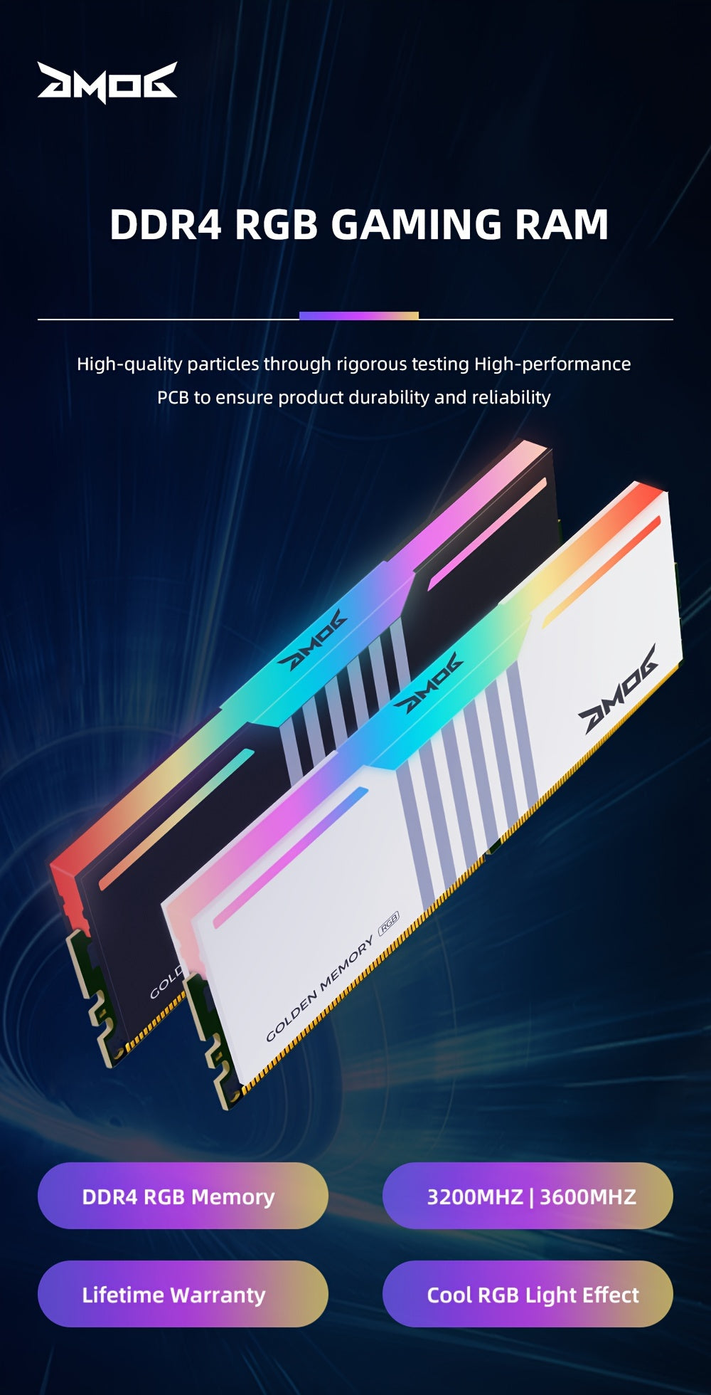 GMOG RGB RAM DDR4 Desktop 8GB 16GB 3200MHz 3600MHz XMP DDR4 Gaming RAM Memoria Desktop 288-Pin 1.35V ARGB With Heatsink