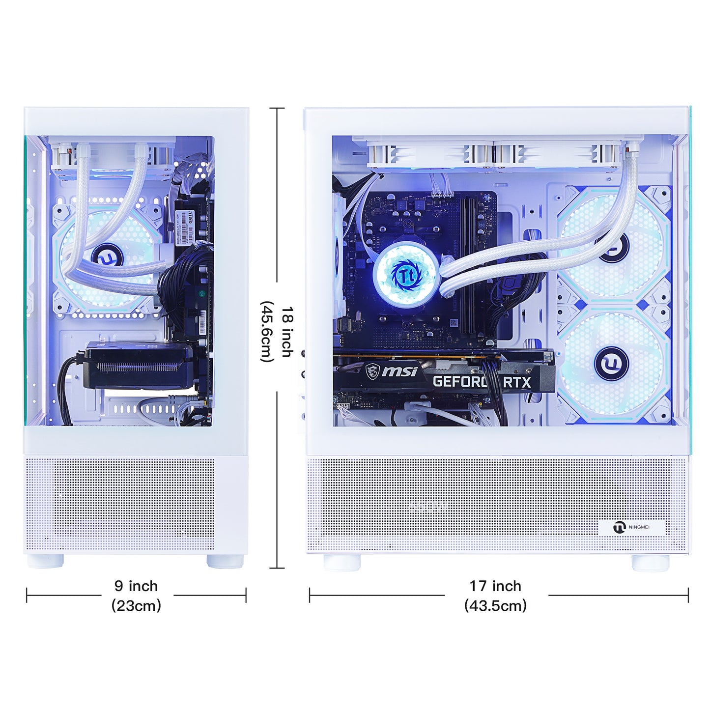 NINGMEI Gaming Computer with Ryzen 7 5700X Processor, NVIDIA GeForce RTX 4060 GPU, 1TB SSD, 32GB RAM, 240mm Water Cooling, 4GB RGB Fins, and 2 USB-C Ports - Desktop PC for PC, Sleek Tower Design, Efficient Power Supply