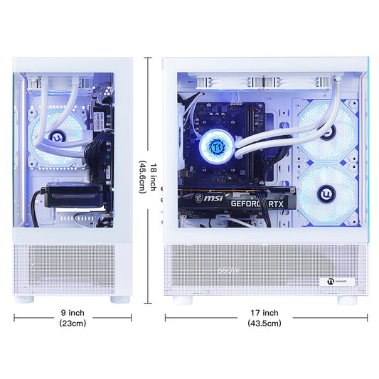 NINGMEI Gaming Computer with Ryzen 7 5700X Processor, NVIDIA GeForce RTX 4060 GPU, 1TB SSD, 32GB RAM, 240mm Water Cooling, 4GB RGB Fins, and 2 USB-C Ports - Desktop PC for PC, Sleek Tower Design, Efficient Power Supply