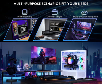 NINGMEI Gaming Computer with Ryzen 7 5700X Processor, NVIDIA GeForce RTX 4060 GPU, 1TB SSD, 32GB RAM, 240mm Water Cooling, 4GB RGB Fins, and 2 USB-C Ports - Desktop PC for PC, Sleek Tower Design, Efficient Power Supply