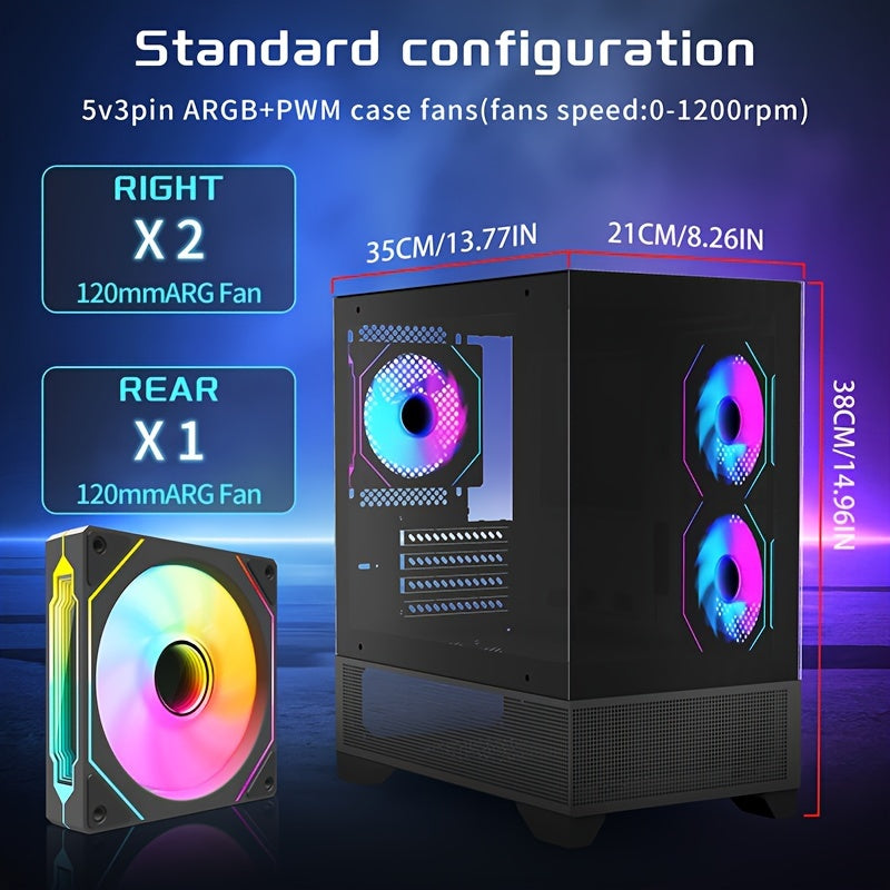 MATX-SLIM ITX Gaming PC Case with 3x120mm ARGB Fans, 270° Full View Tempered Glass Mid Tower, USB 3.0, Air Cooling, Mini-ITX Compatible, Compact Design for Small Spaces, Vibrant Pc Setup | Sleek Midtower | Sleek Construction