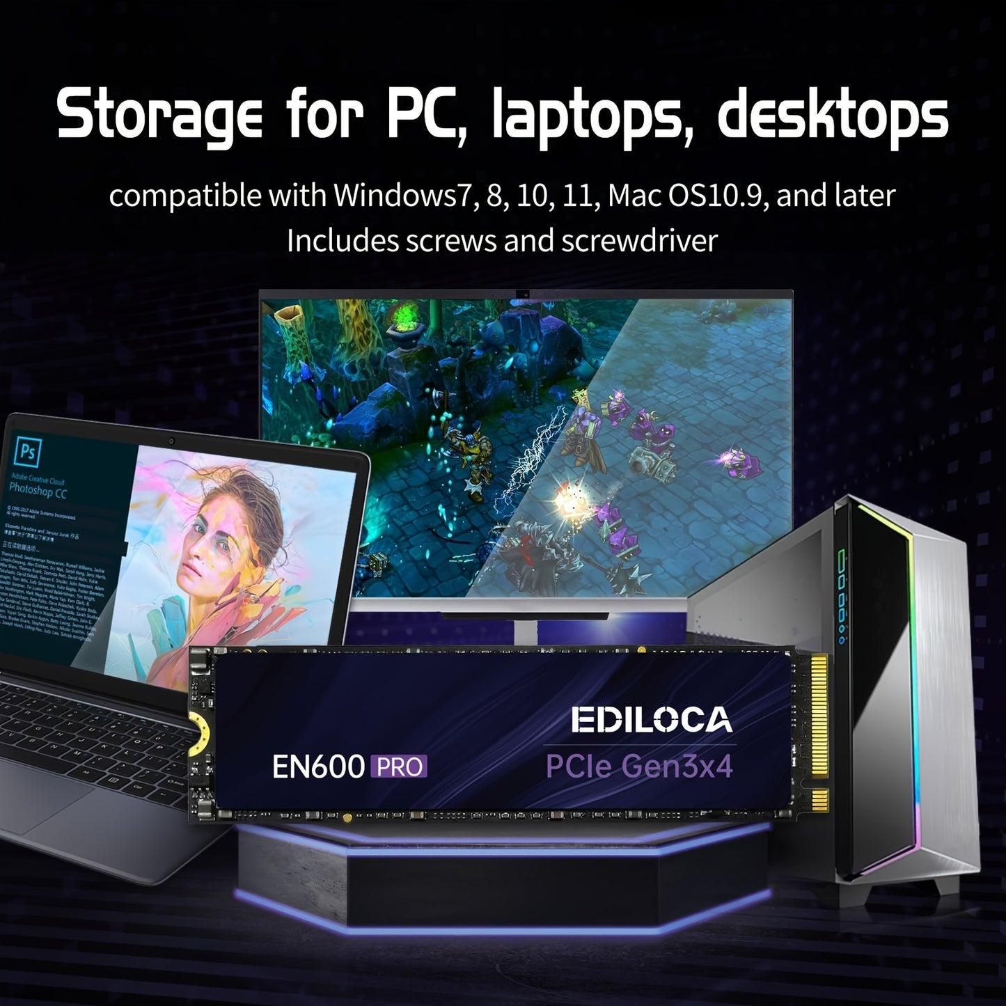 [Up to 3500MB/s | NVMe] EN600 PRO SSD | NVMe M.2 2280, Up to 3500MB/s, SLC Cache 3D NAND TLC, Internal Solid State Drive, Graphene Cooling Sticker, Storage for PC, Desktop And Laptops, PCle 3.0x4