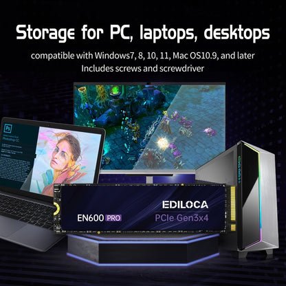 [Up to 3500MB/s | NVMe] EN600 PRO SSD | NVMe M.2 2280, Up to 3500MB/s, SLC Cache 3D NAND TLC, Internal Solid State Drive, Graphene Cooling Sticker, Storage for PC, Desktop And Laptops, PCle 3.0x4