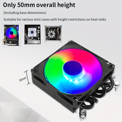 ITX CPU Cooler Fan RGB 4Pin PWM 4 Heat Pipe Tower Air Cooler Intel LGA1700 1150 1155 115X 1200 Processor Cooler Radiator ITX Small Chassis Dedicated CPU Fan 4 Heat Pipe Fan Speed 600-3300RPM ±