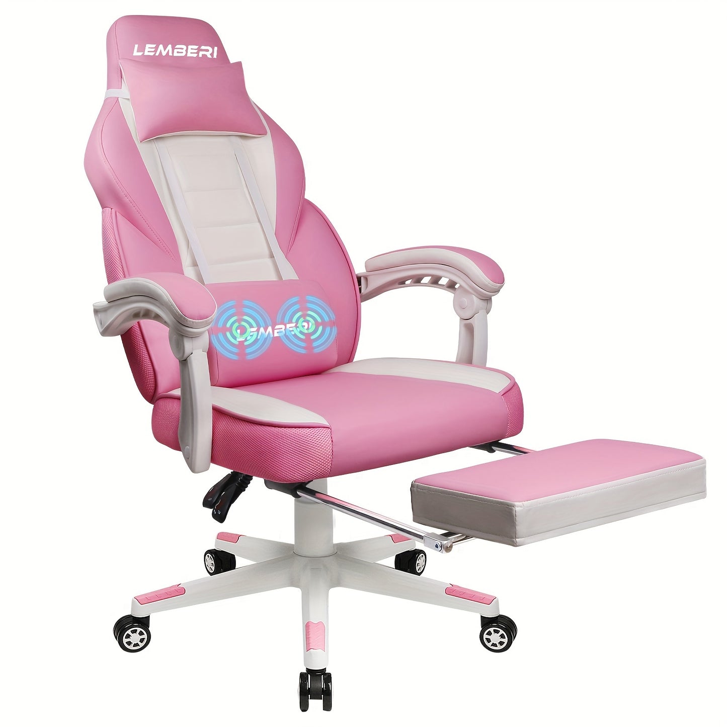 400lb Capacity LEMBERI Big And Tall Gaming Chair - Ergonomic Racing Style Computer Gamer With Headrest, Lumbar Support, And Footrest