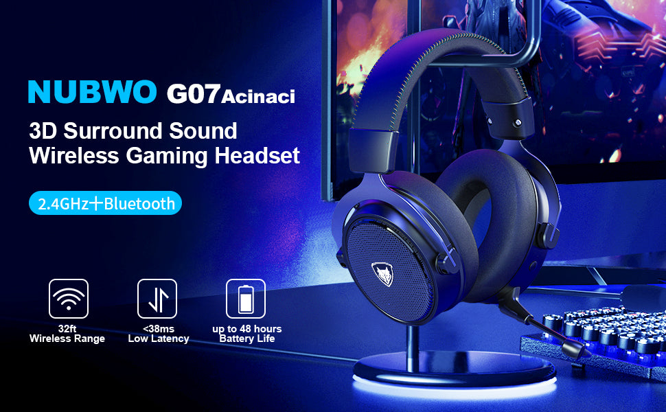 NUBWO G07 Wireless Headsets Gamer for PC, PS4, PS5 2.4GHz Ultra-Low Latency HIFI Stereo Noise Cancelling MIC Gaming Headphones