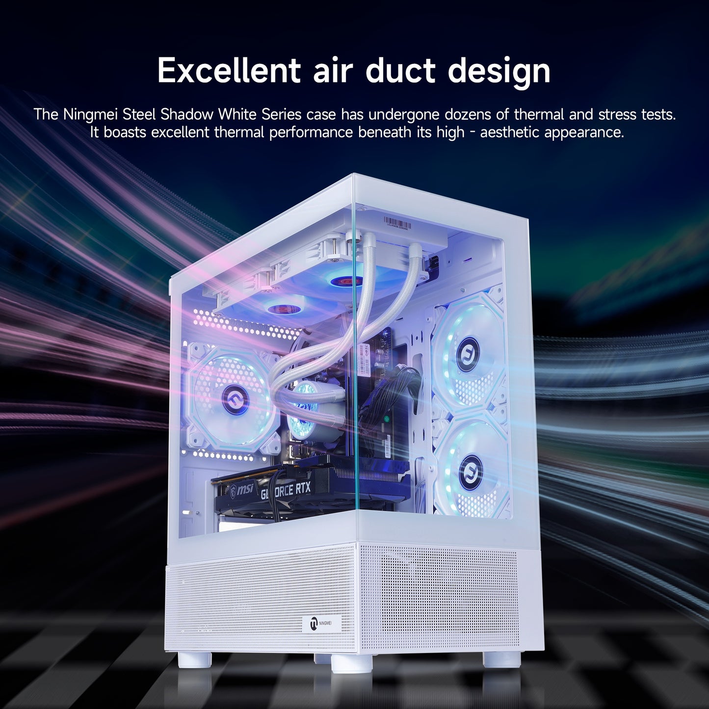 NINGMEI Gaming Computer with Ryzen 7 5700X Processor, NVIDIA GeForce RTX 4060 GPU, 1TB SSD, 32GB RAM, 240mm Water Cooling, 4GB RGB Fins, and 2 USB-C Ports - Desktop PC for PC, Sleek Tower Design, Efficient Power Supply