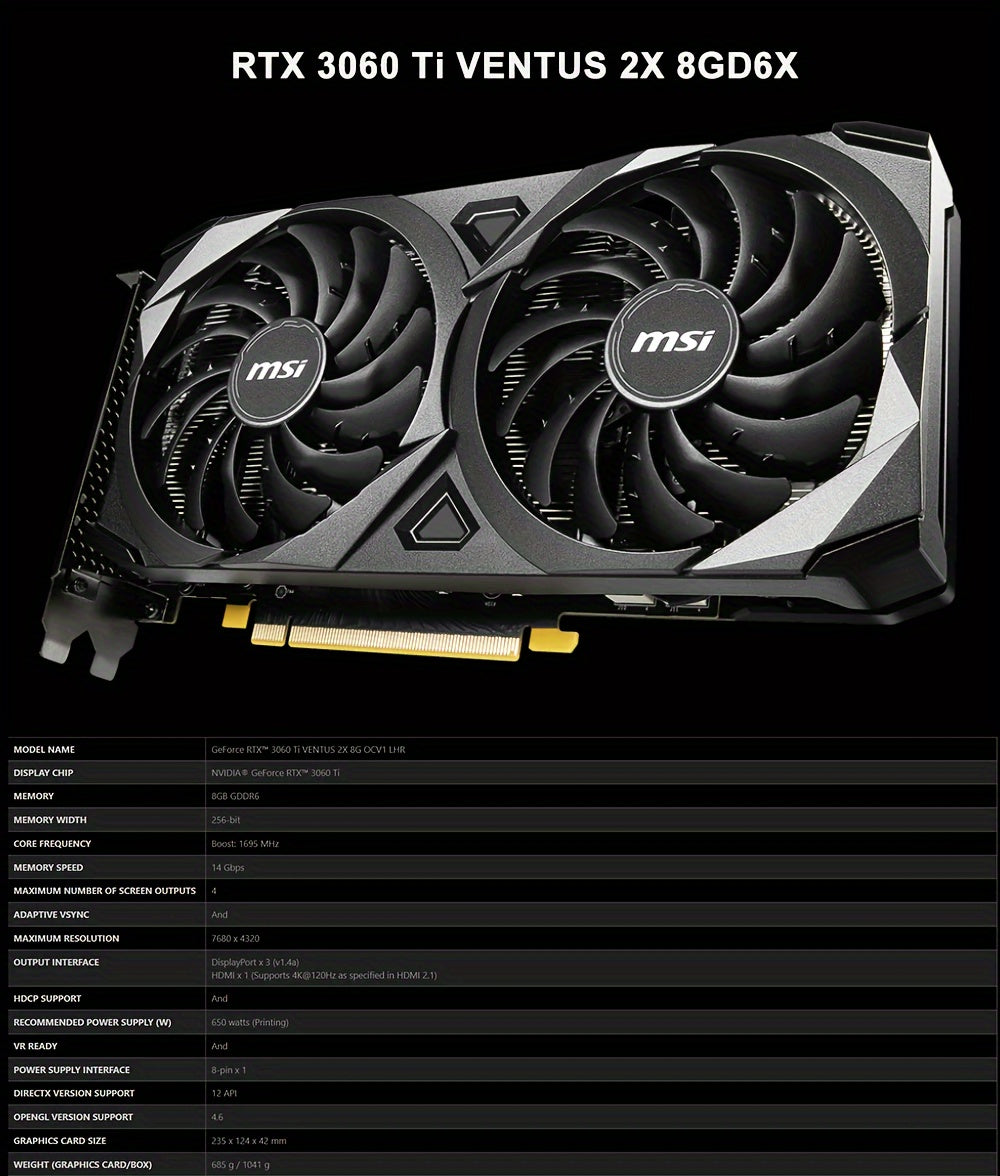 MSI GeForce RTX 3060 VENTUS 2X 12G OC GAMING Graphics Card 192bit 12GB GDDR6 Video Cards 1HD 3DP