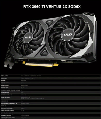 MSI GeForce RTX 3060 VENTUS 2X 12G OC GAMING Graphics Card 192bit 12GB GDDR6 Video Cards 1HD 3DP