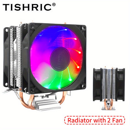 TISHRIC CPU Processor Cooler Cooling Fan RGB 3Pin PWM 2 Heat Pipes CPU Cooler Radiator PC Fan For Intel 1200 1150 1151 1155 1700 AM3 AM4.