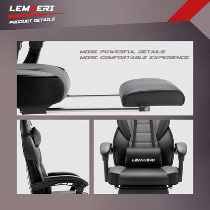 400lb Capacity LEMBERI Big And Tall Gaming Chair - Ergonomic Racing Style Computer Gamer With Headrest, Lumbar Support, And Footrest