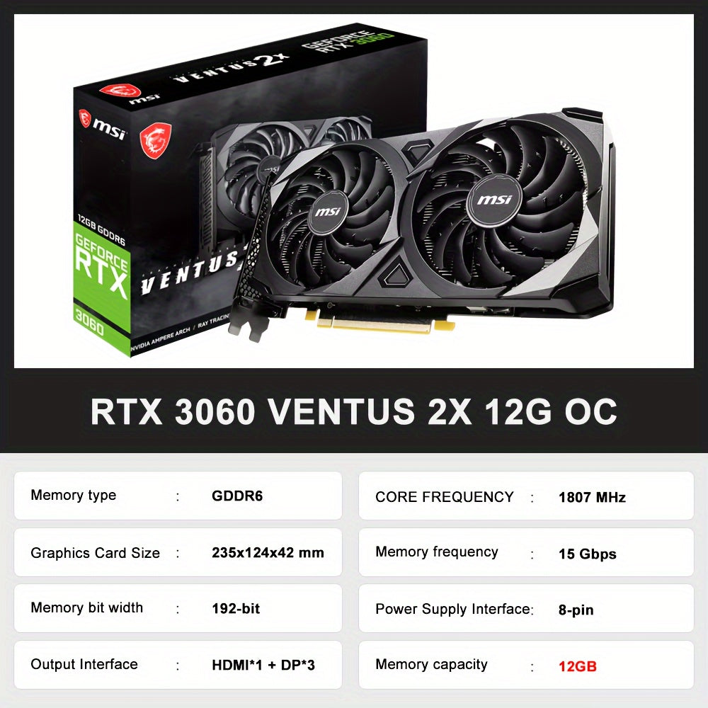 MSI GeForce RTX 3060 VENTUS 2X 12G OC GAMING Graphics Card 192bit 12GB GDDR6 Video Cards 1HD 3DP