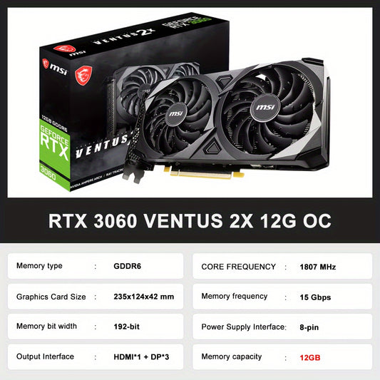 MSI GeForce RTX 3060 VENTUS 2X 12G OC GAMING Graphics Card 192bit 12GB GDDR6 Video Cards 1HD 3DP
