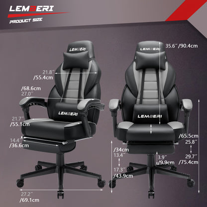 400lb Capacity LEMBERI Big And Tall Gaming Chair - Ergonomic Racing Style Computer Gamer With Headrest, Lumbar Support, And Footrest