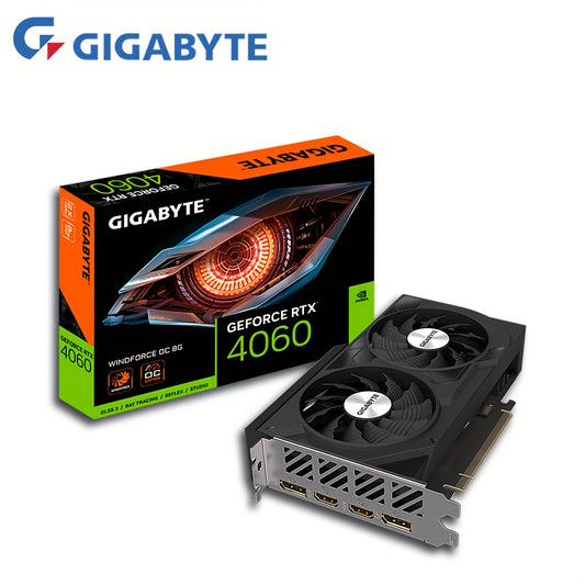 GIGABYTE RTX4060 WINDFORCE OC 8G - Overclocked NVIDIA GeForce Graphics Card, GDDR6, 17Gbps, PCI-E4.0, 128bit, Desktop GPU with DisplayPort & HDTV Outputs, Sleek Design with Dual Fan Cooling