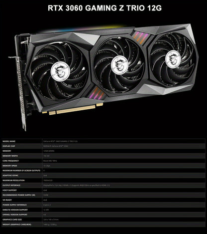 MSI GeForce RTX 3060 VENTUS 2X 12G OC GAMING Graphics Card 192bit 12GB GDDR6 Video Cards 1HD 3DP