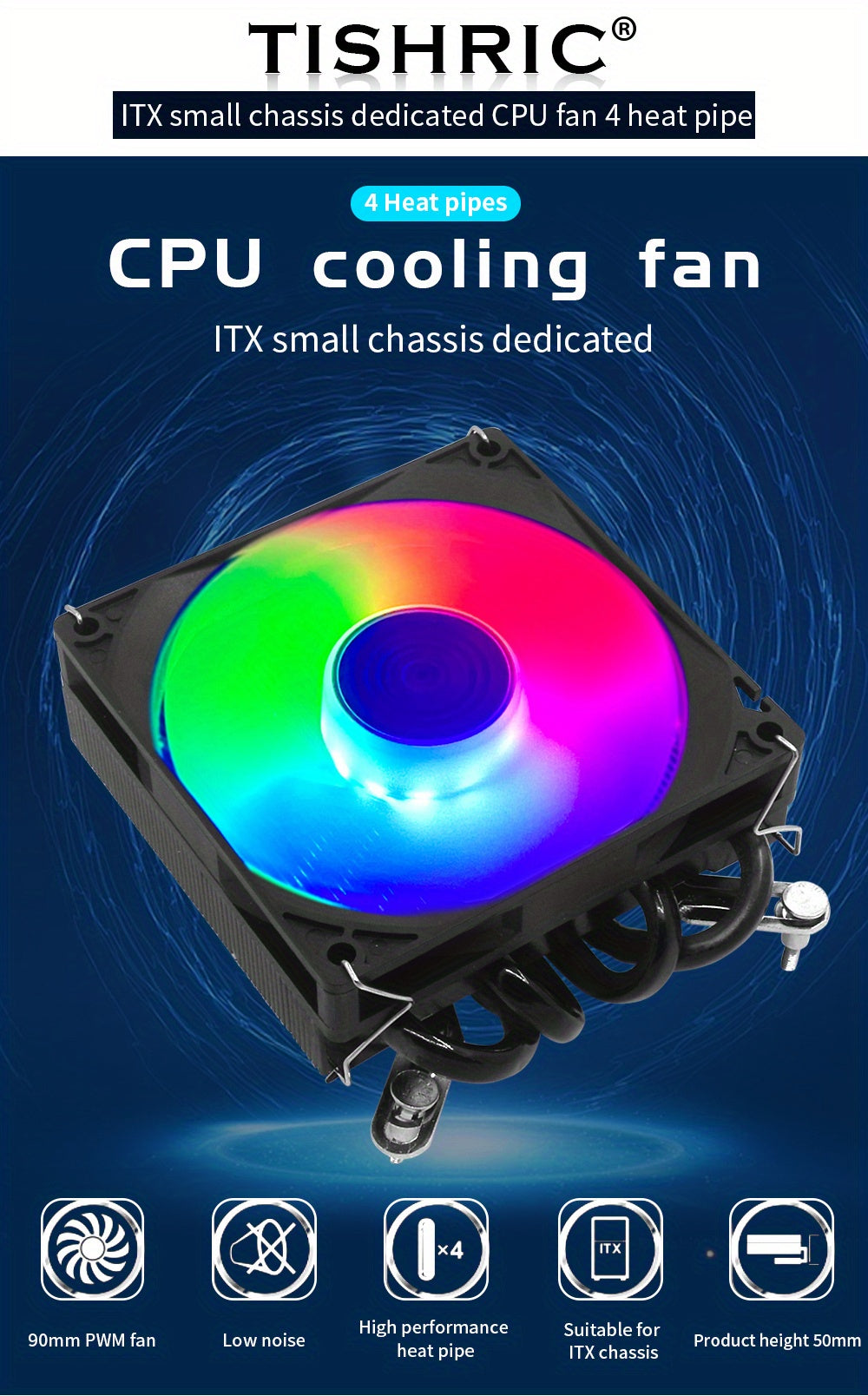 ITX CPU Cooler Fan RGB 4Pin PWM 4 Heat Pipe Tower Air Cooler Intel LGA1700 1150 1155 115X 1200 Processor Cooler Radiator ITX Small Chassis Dedicated CPU Fan 4 Heat Pipe Fan Speed 600-3300RPM ±