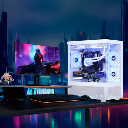 NINGMEI Gaming Computer with Ryzen 7 5700X Processor, NVIDIA GeForce RTX 4060 GPU, 1TB SSD, 32GB RAM, 240mm Water Cooling, 4GB RGB Fins, and 2 USB-C Ports - Desktop PC for PC, Sleek Tower Design, Efficient Power Supply