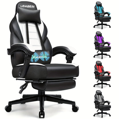 400lb Capacity LEMBERI Big And Tall Gaming Chair - Ergonomic Racing Style Computer Gamer With Headrest, Lumbar Support, And Footrest