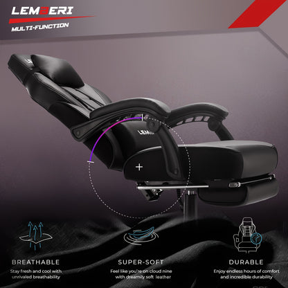 400lb Capacity LEMBERI Big And Tall Gaming Chair - Ergonomic Racing Style Computer Gamer With Headrest, Lumbar Support, And Footrest