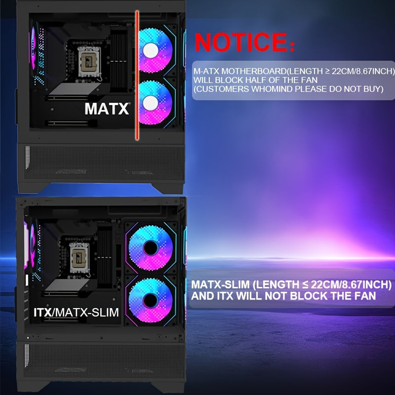 MATX-SLIM ITX Gaming PC Case with 3x120mm ARGB Fans, 270° Full View Tempered Glass Mid Tower, USB 3.0, Air Cooling, Mini-ITX Compatible, Compact Design for Small Spaces, Vibrant Pc Setup | Sleek Midtower | Sleek Construction