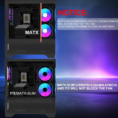 MATX-SLIM ITX Gaming PC Case with 3x120mm ARGB Fans, 270° Full View Tempered Glass Mid Tower, USB 3.0, Air Cooling, Mini-ITX Compatible, Compact Design for Small Spaces, Vibrant Pc Setup | Sleek Midtower | Sleek Construction