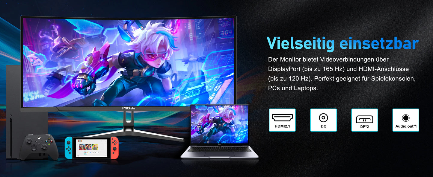 34 Inch Monitor 165Hz VA WQHD Desktop Wide Display 21:9 LED Gamer Computer Screen 1500R Curved DP/3440*1440