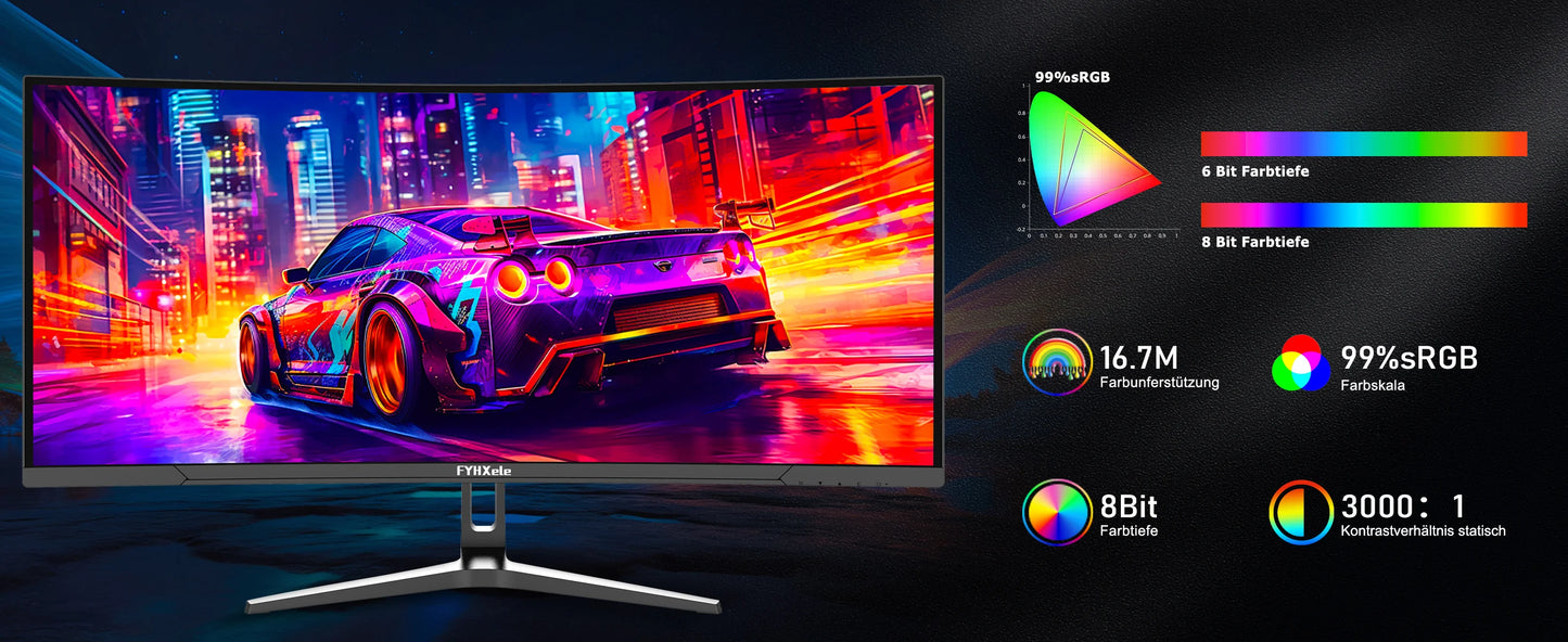 34 Inch Monitor 165Hz VA WQHD Desktop Wide Display 21:9 LED Gamer Computer Screen 1500R Curved DP/3440*1440