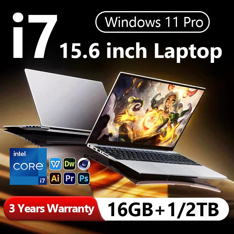 15.6" Gaming Laptop intel Core i7 8500Y Notebook PC 1920*1200 16GB DDR4 1TB SSD Windows 11 Pro Laptop Gamer notebook computer