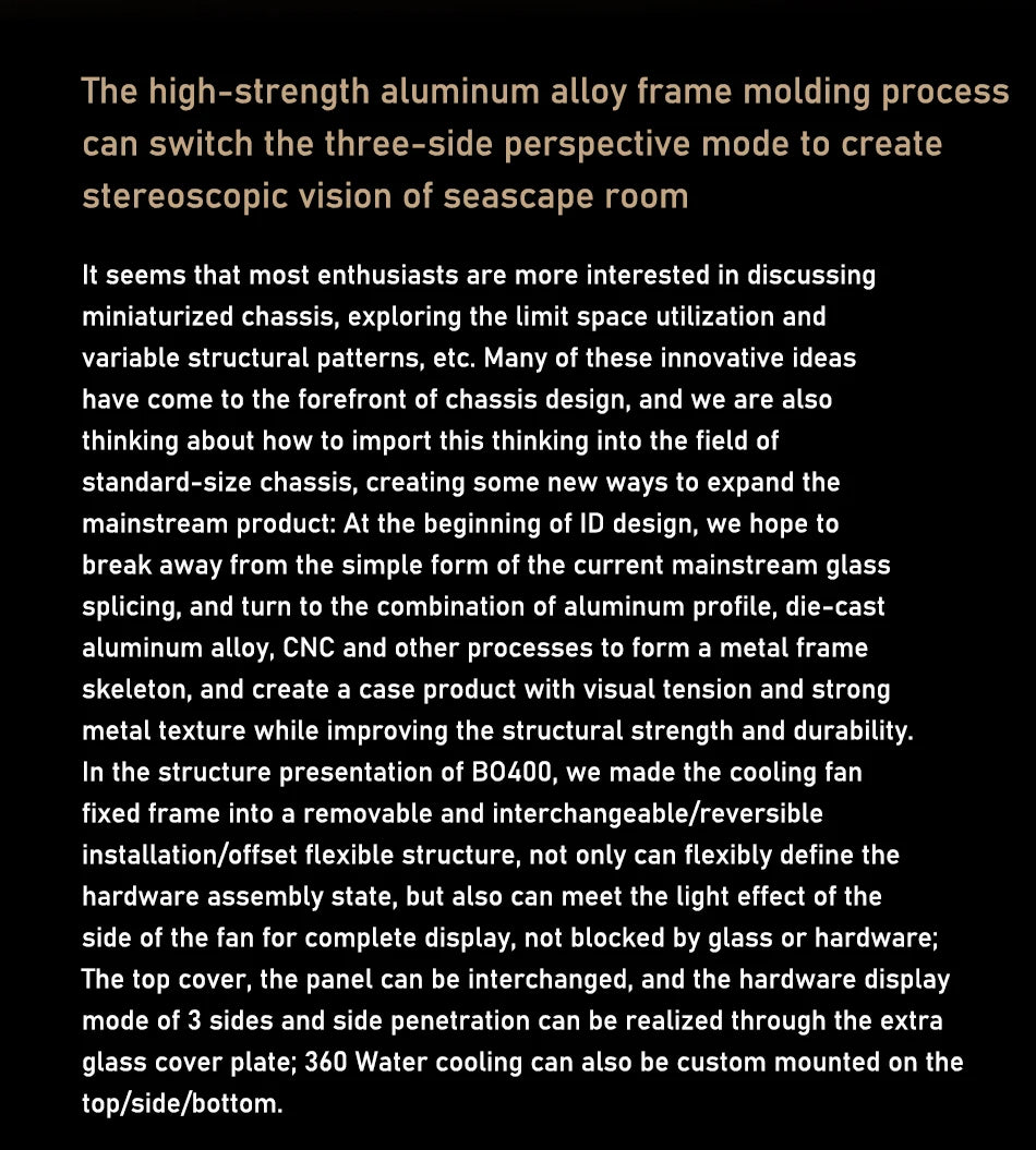 Jonsbo BO400 ATX Case Aluminum Seaview Room Chassis 10 Fan Slots Computer Game Main Case MINI-ITX/M-ATX Backboard Perspective PC