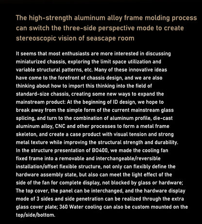 Jonsbo BO400 ATX Case Aluminum Seaview Room Chassis 10 Fan Slots Computer Game Main Case MINI-ITX/M-ATX Backboard Perspective PC