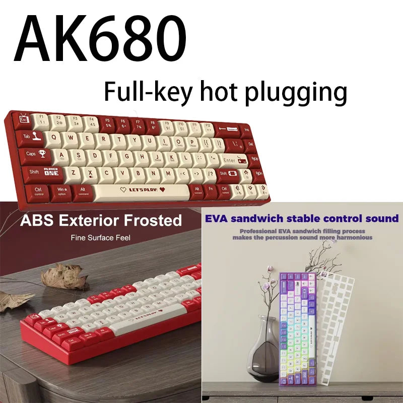65% Gaming Mechanical Keyboard Wired Wireless Bluetooth Gamer Keyboard Hot Swap Custom Keycap Gasket for Pc Laptop