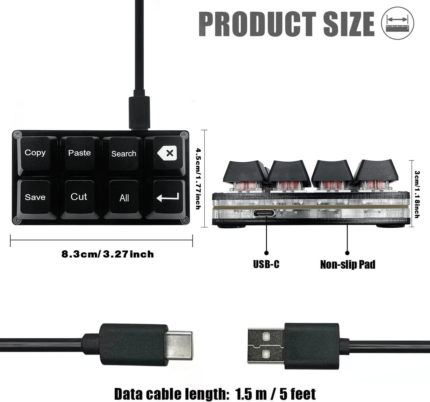 8 Keys Small Keypad Work Shortcut Key Keycaps Keyboard One-Handed Mechanical Gaming Keypad Programmable USB Customized Keyboard