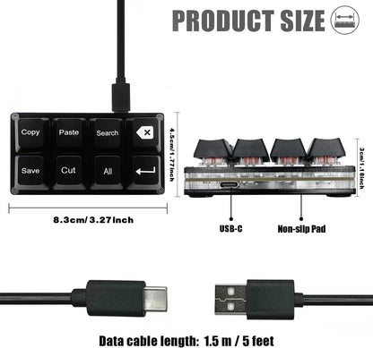 8 Keys Small Keypad Work Shortcut Key Keycaps Keyboard One-Handed Mechanical Gaming Keypad Programmable USB Customized Keyboard