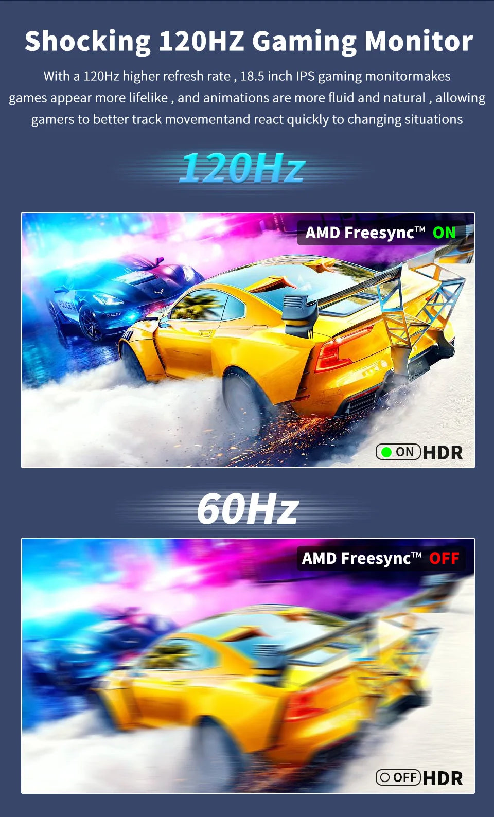 HGFRTEE Portable Gaming Monitor 18.5 Inch 1080P 16:09 120Hz 100%sRGB 300Cd/m² Travel Screen for MacBook Laptop PC Game Consoles