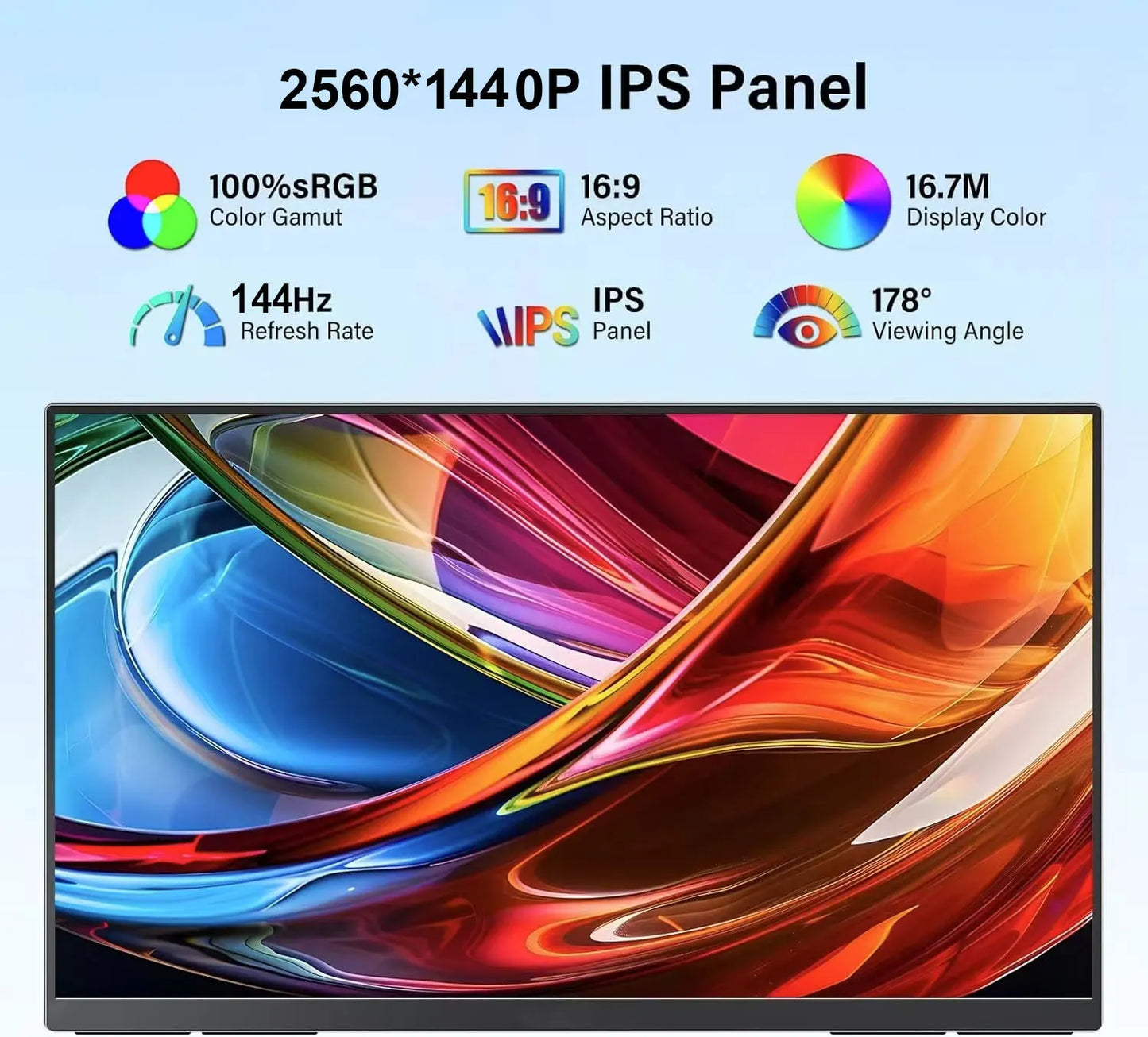 24.5" 144HZ Portable Gaming Monitor 2560x1440 HDR Screen Travel Gaming Computer Display for Steam Deck Laptop Switch PS4 /5 Xbox