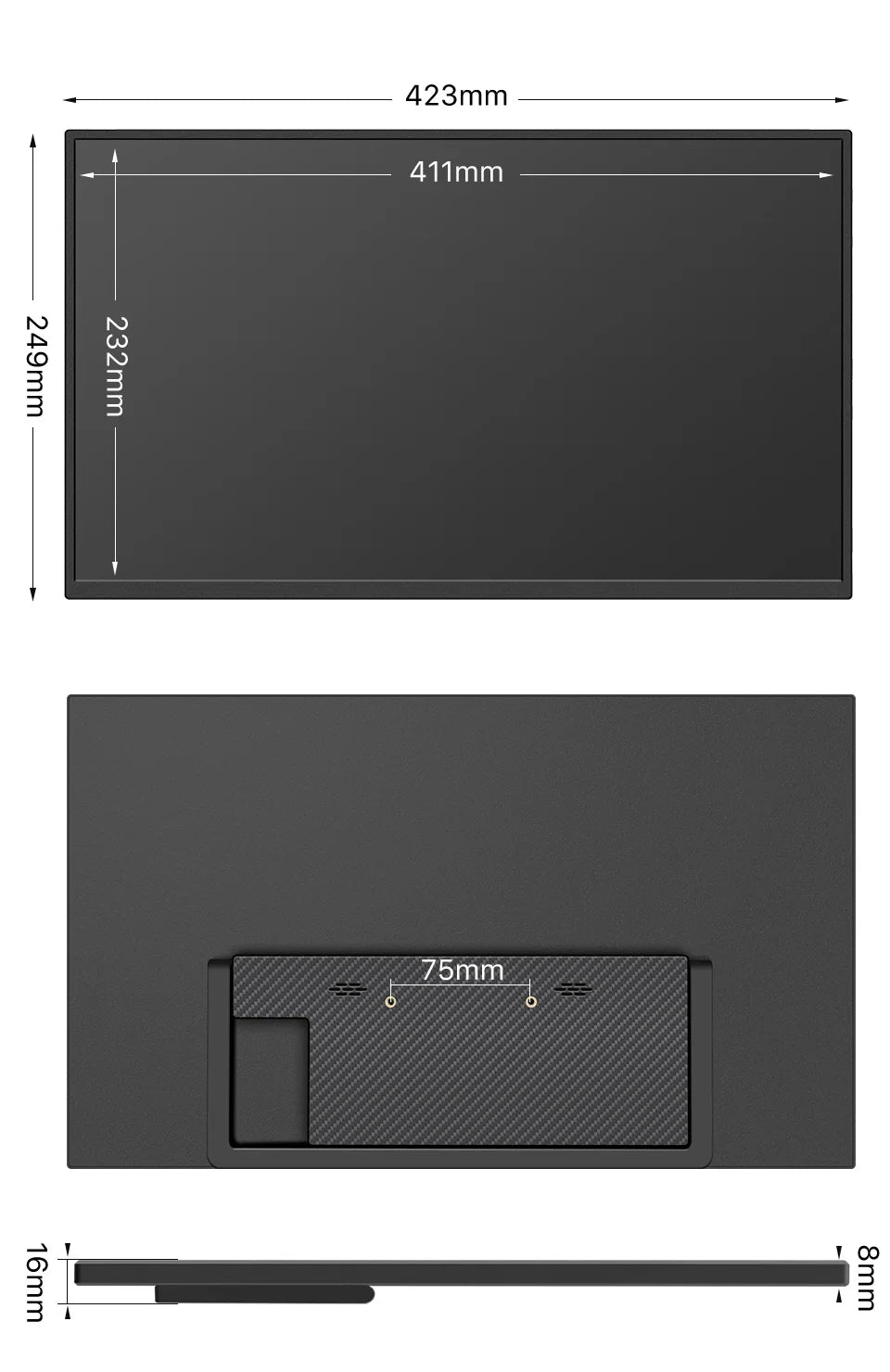 HGFRTEE Portable Gaming Monitor 18.5 Inch 1080P 16:09 120Hz 100%sRGB 300Cd/m² Travel Screen for MacBook Laptop PC Game Consoles