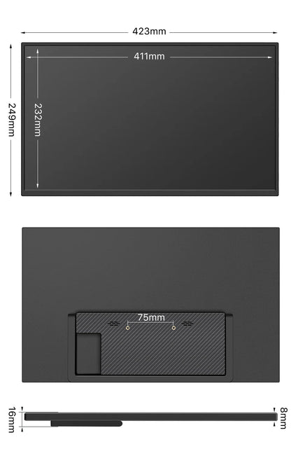 HGFRTEE Portable Gaming Monitor 18.5 Inch 1080P 16:09 120Hz 100%sRGB 300Cd/m² Travel Screen for MacBook Laptop PC Game Consoles