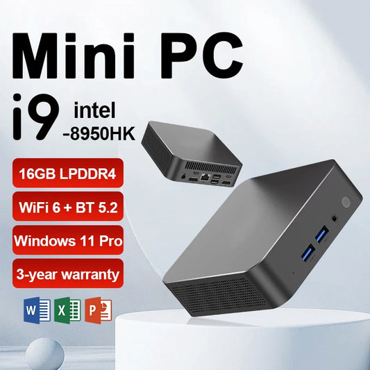 Portable MINI PC Core i9 8950HK Windows 11 Pro DDR4 16GB SSD 1TB 2TB Computer Gamer Wifi 6 BT5.2 Office UHD Desktop Desktop PC
